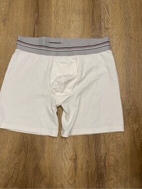 SPANX White Boxer Briefs with Gray Waistband and Thin Accent Stripes